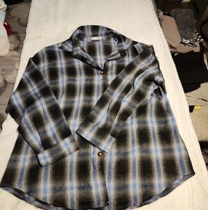 Blue and Black Plaid Button-Up Shirt